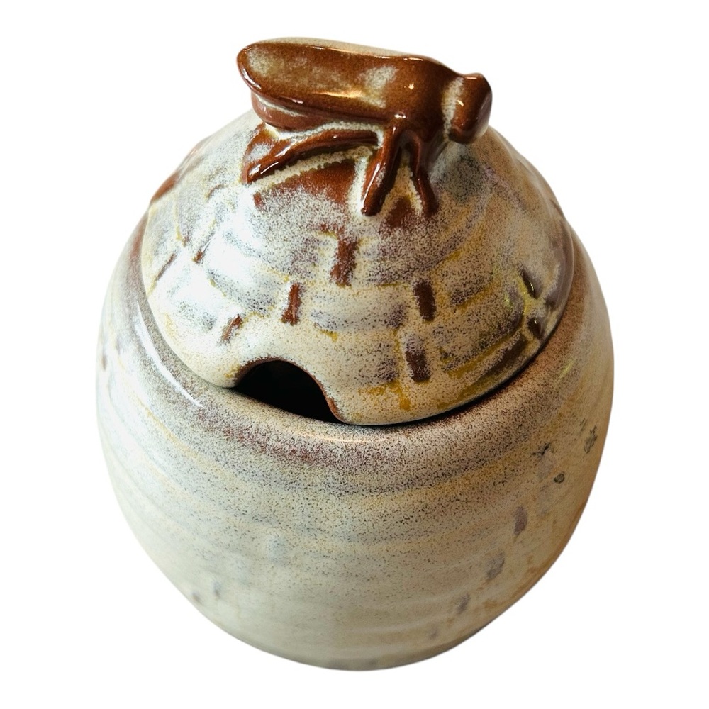 Frankoma Honey Jar Pot with Dome lid Frankoma Pottery 803 Tan brown color